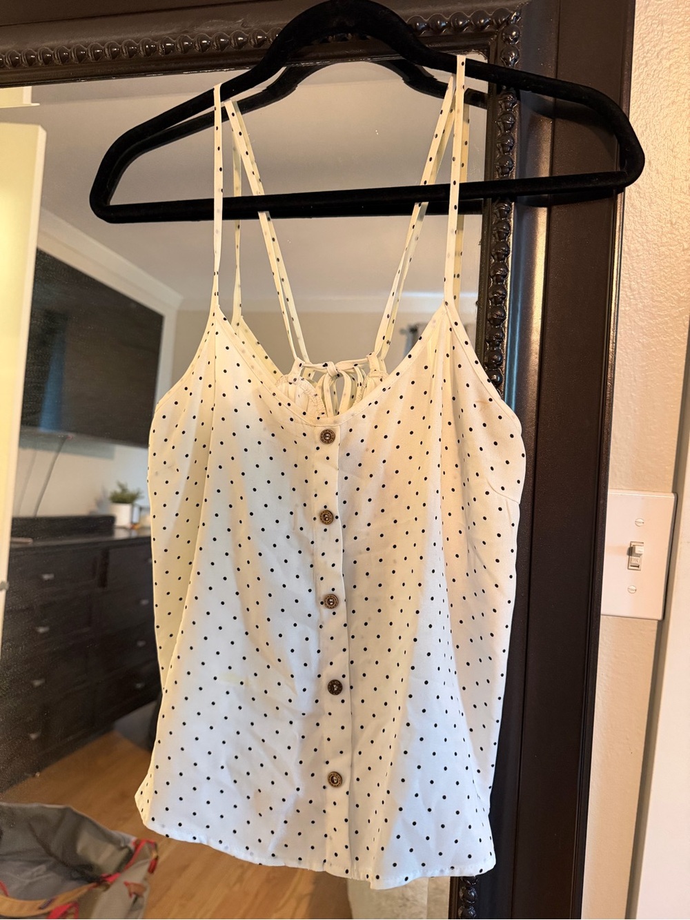 White Polka Dot Button-Front Cami Top